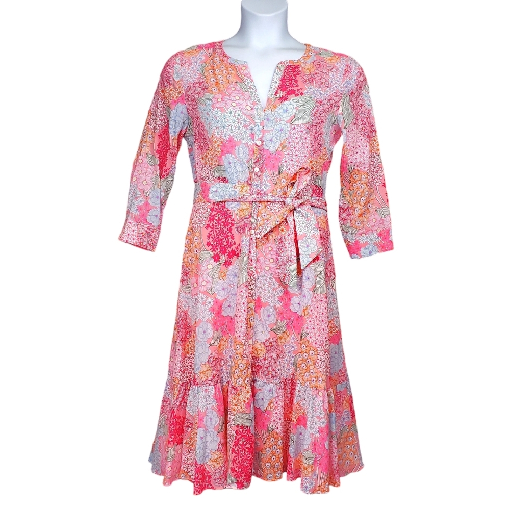 Talbots Womens Pink Multicolor Clustered Garden Floral Print Shirtdress Size 6